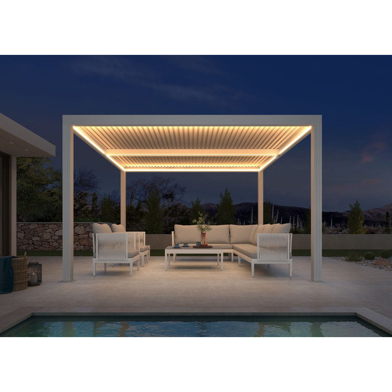 Purple Leaf Outdoor Louvered Pergola With Light Belt White Aluminum Gazebo Pergola With Independently Adjustable Rainproof Hardtop For Patio Garden Yard