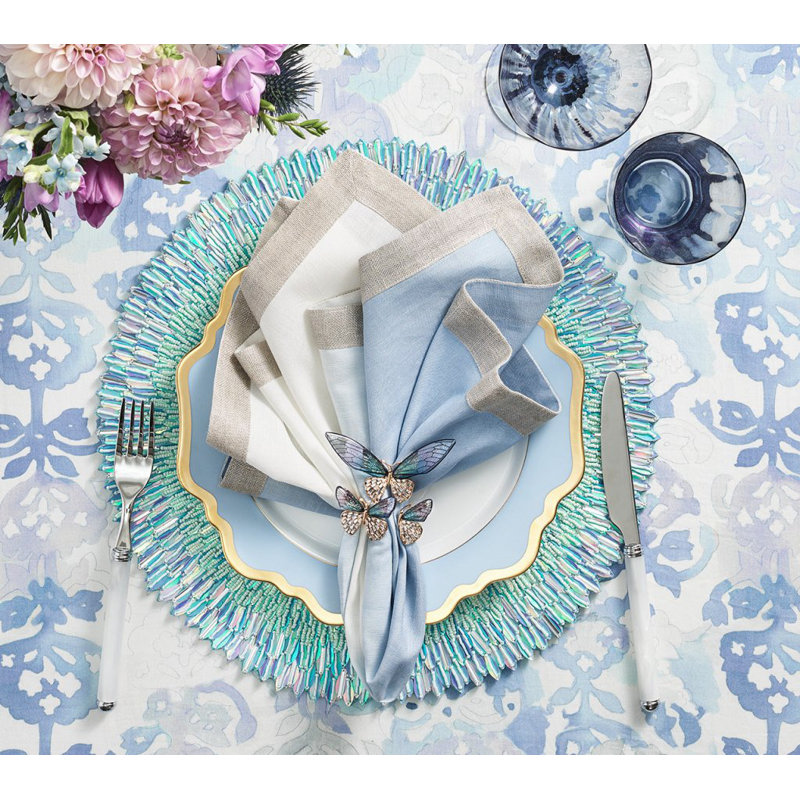 Dip Dye Linen Napkin, White/Periwinkle