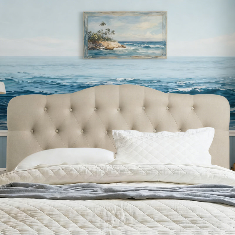 Tufted Upholstered Headboard, Solid Wood Head Board with Wood Legs, Adjustable Height Bed headboard Fabric Headboard in Modern Button Design