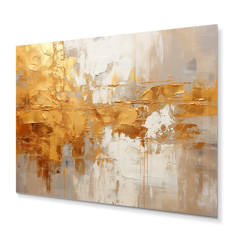 Golden Gleam VI - impression abstraite de collages sur métal, H 12 po x l 20 po x P 1 po