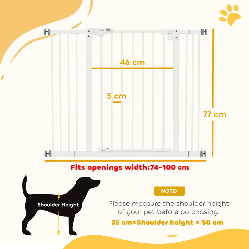 Pressure Mounted Pet Gate With Door, 74-100 cm, White