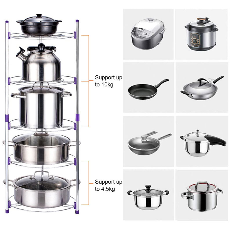 Stainless Steel 5-Tier Adjustable Frying Pan Rack