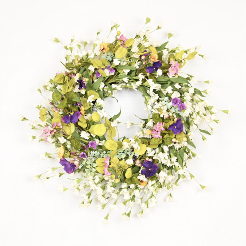 Couronne de porte artificielle 24 po, Vert/mauve