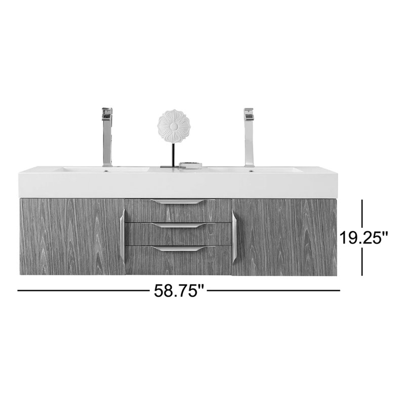 Mercer Island 60'' W Double Vanity, Glossy White, Glossy White, Radiant Gold