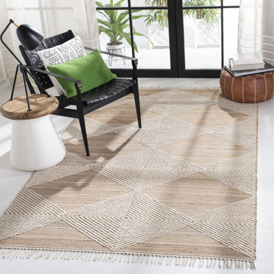 Tapis géométrique en jute et en laine tissé à la main