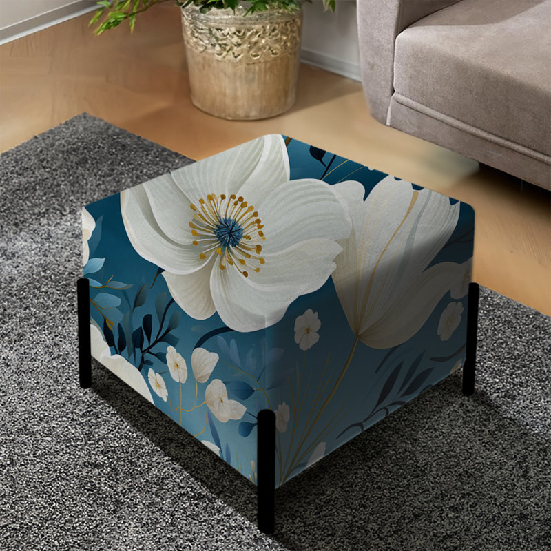 Repose-pieds blanc et bleu Meadow Serenity I - Floral