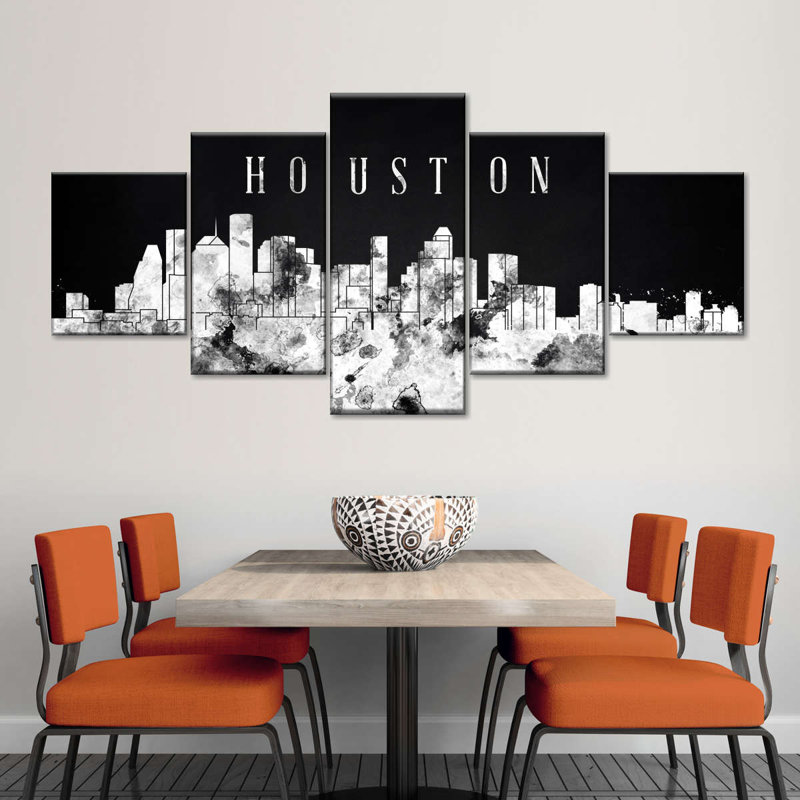 Houston Skyline BW, reproduction d'art sur toile, H 34 po x l 74 po x P 1,25 po