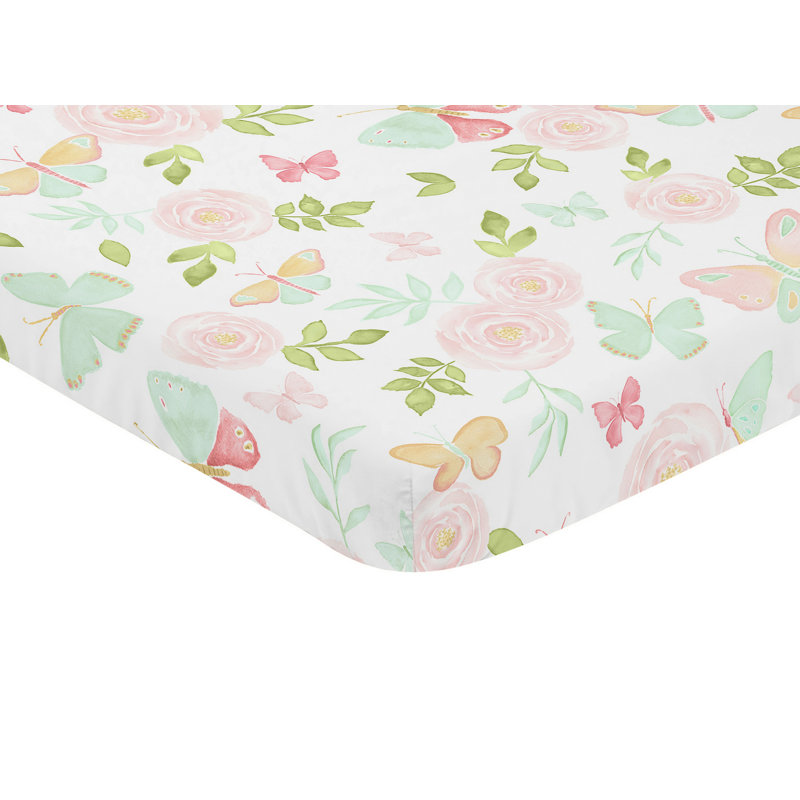 Mini drap pour lit de bébé ajusté floral Butterfly
