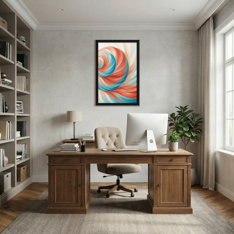 Plantes et fleurs, vagues en spirale de rouge et de bleu, H 12 po x l 18 po