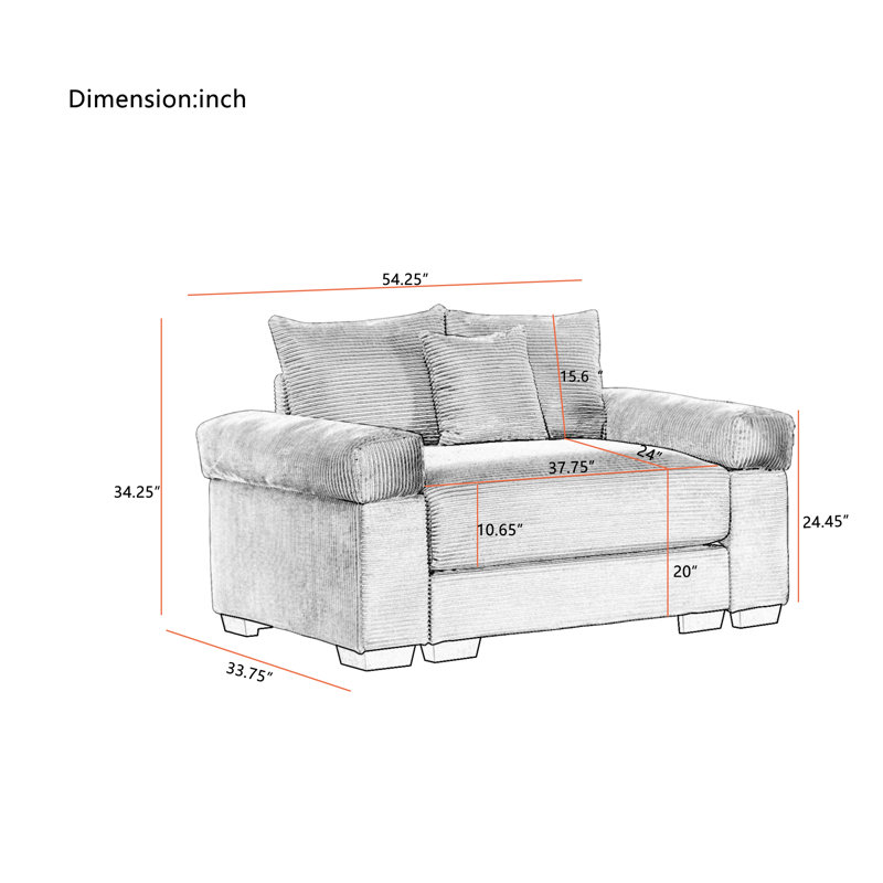Canapé simple surdimensionné avec accoudoirs et coussins Boneless, Chameau