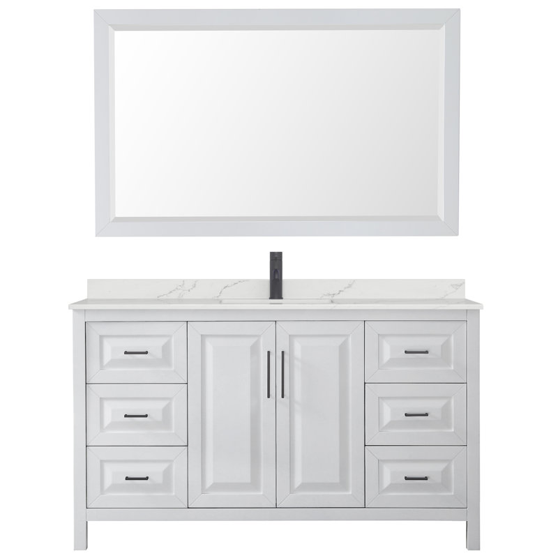 Daria 60'' W Vanity, White, Matte Black, White Quartz