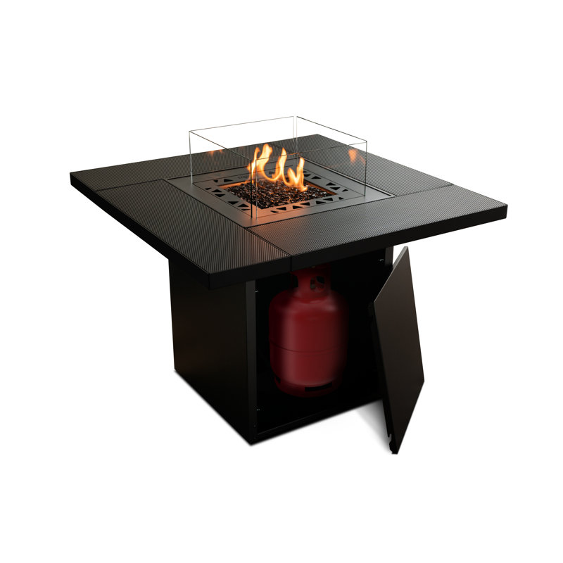 Square Table Gas Fire Pit with Attachable Table, 10 kW,