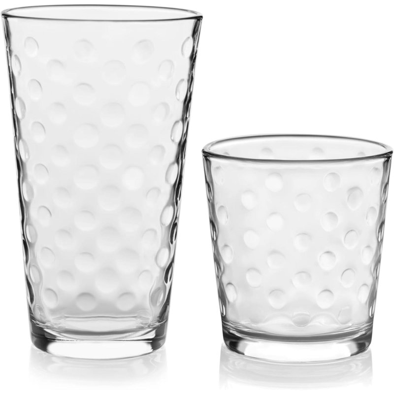 Awa Clear Polka Dot 16-Piece Glass Tumbler and Rocks Set