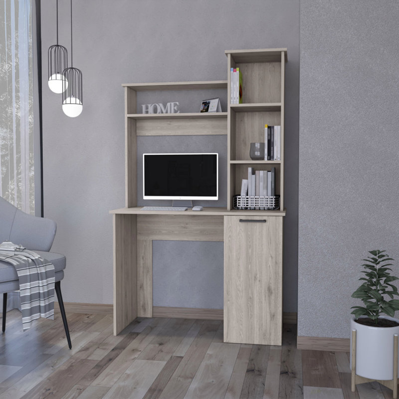 3-Tier Storage Shelves Computer Desk(Desk), Light Gray
