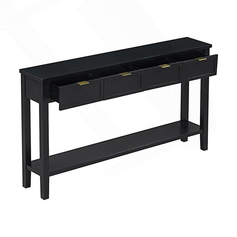 Console moderne avec 4 tiroirs spacieux, Noir, noir, noir, noir
