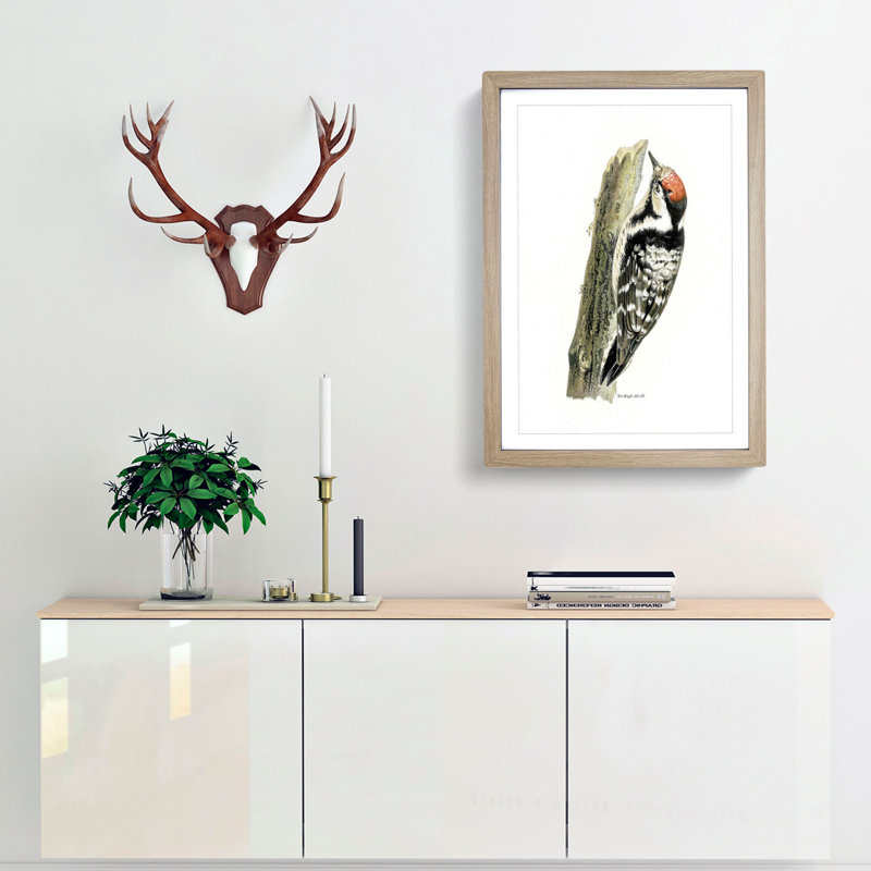 Lesser-spotted Woodpecker by Von Wright - Picture Frame Painting Print, 48cm H x 36cm W x 2cm D, Oak Framed