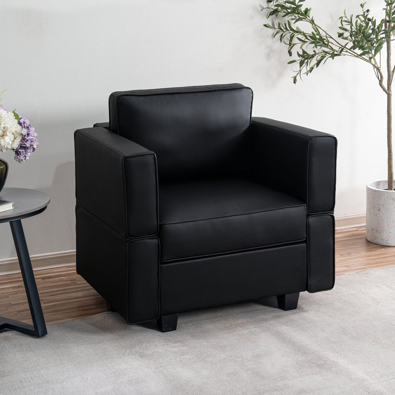 Fauteuil d'appoint modulaire avec siège de rangement Getta, Cuir noir