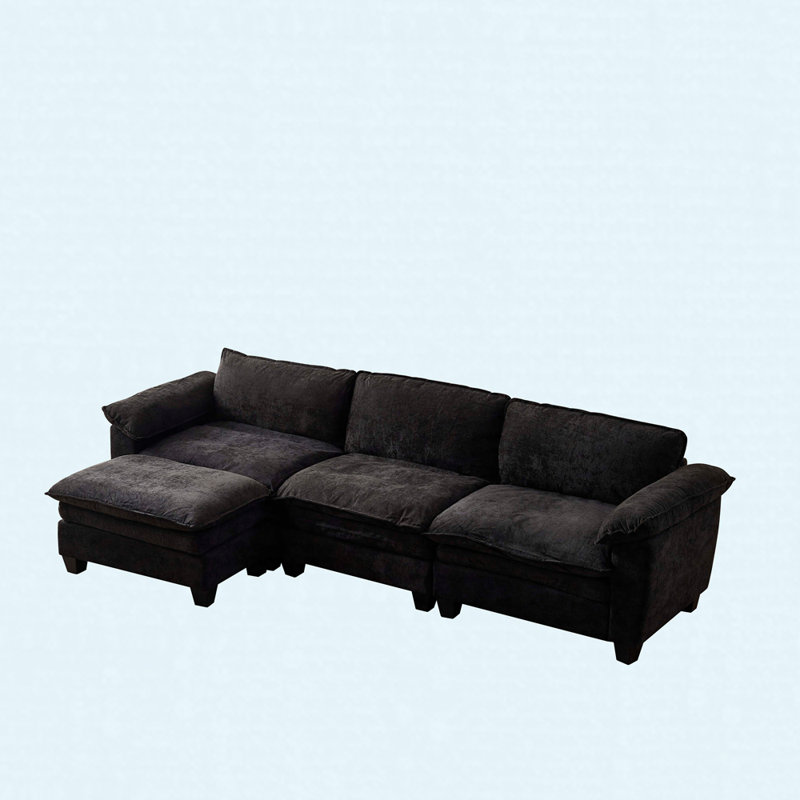 Canapé de luxe avec repose-pieds, canapé modulaire et housses de coussin amovibles, Noir