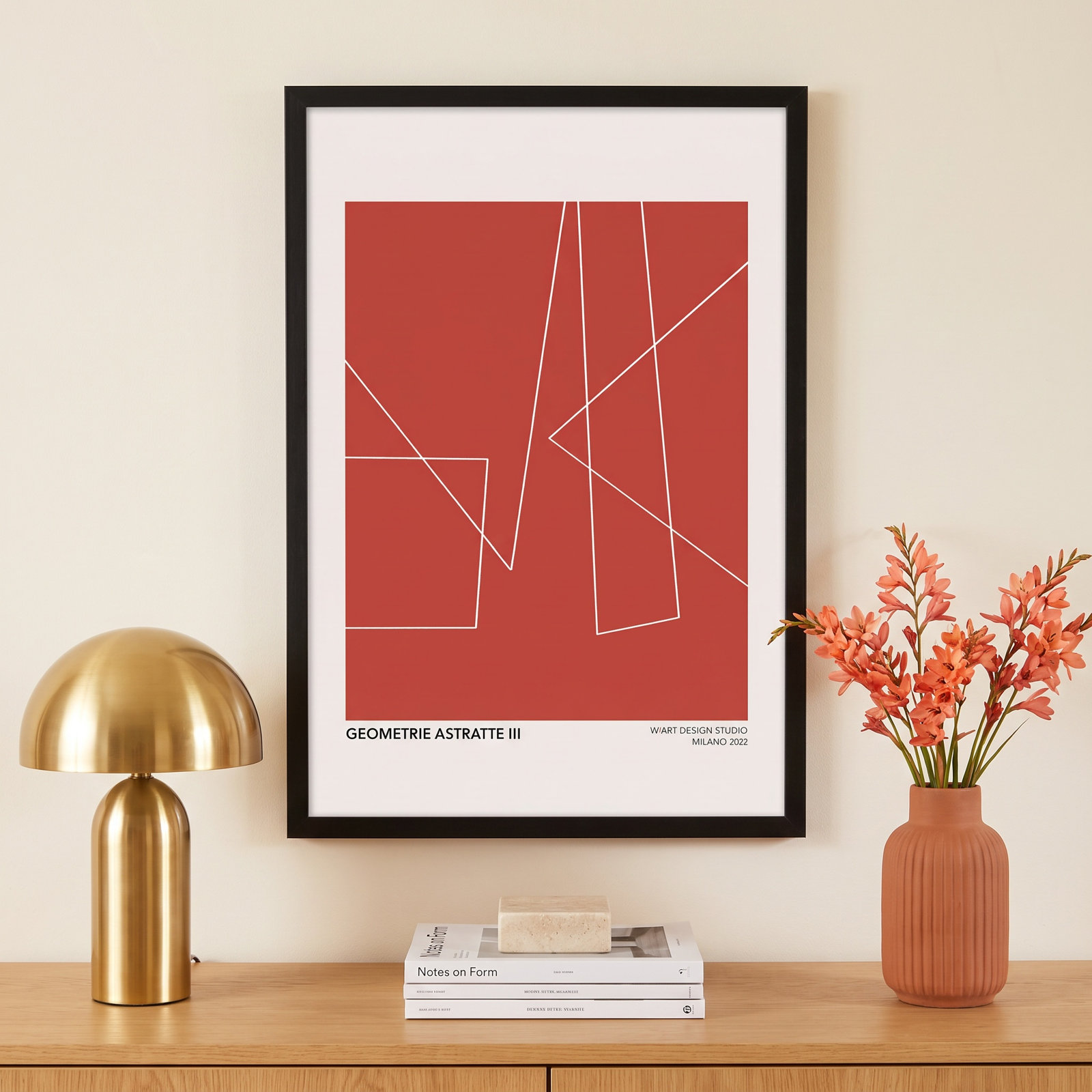 Geometric Abstraction In Red by Romina Gadler, 20" H x 14" W x 1.25" D, Black