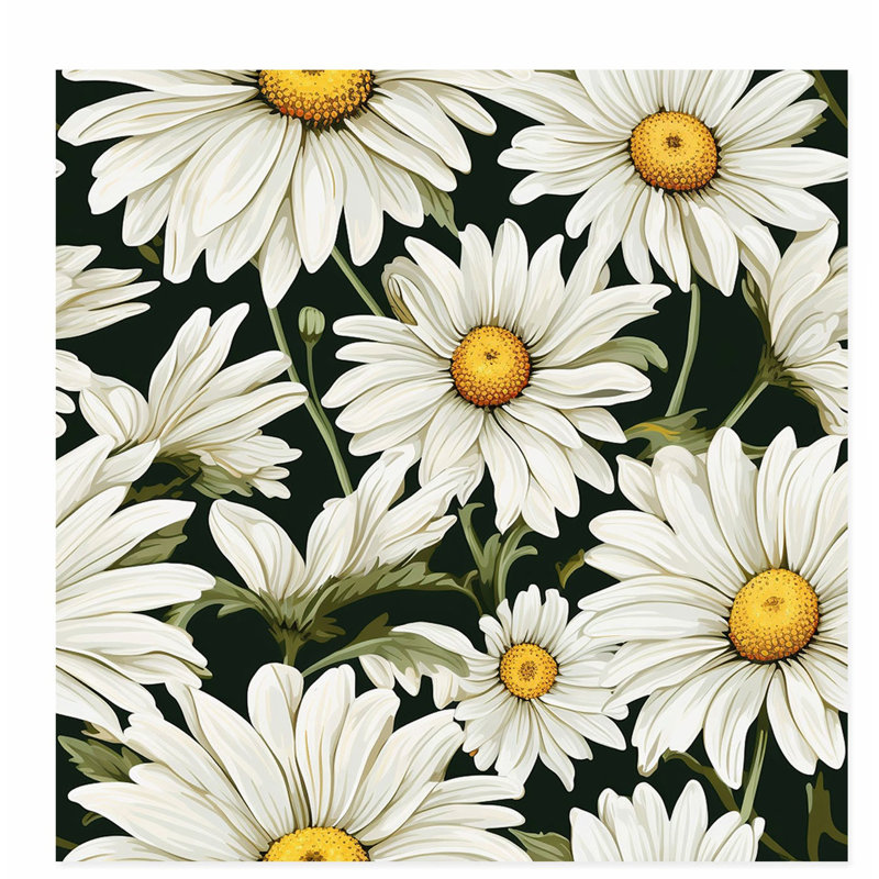 «Floral Daisy Flowers V», reproduction d'art moderne sans cadre, H 14 po x l 14 po