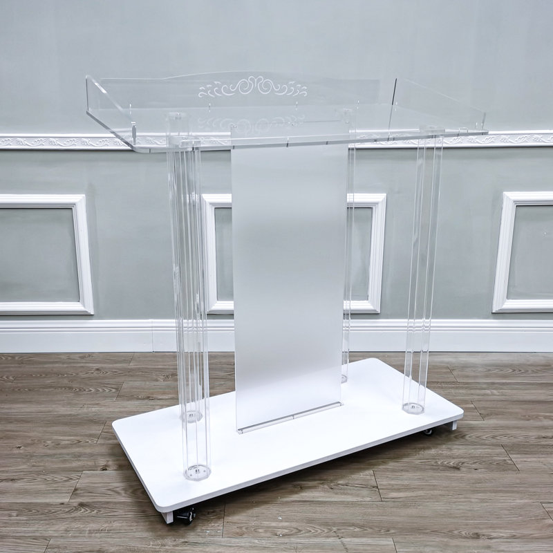 45.7" Tall Clear Acrylic and MDF LED Lighted Church Pulpit with Casters