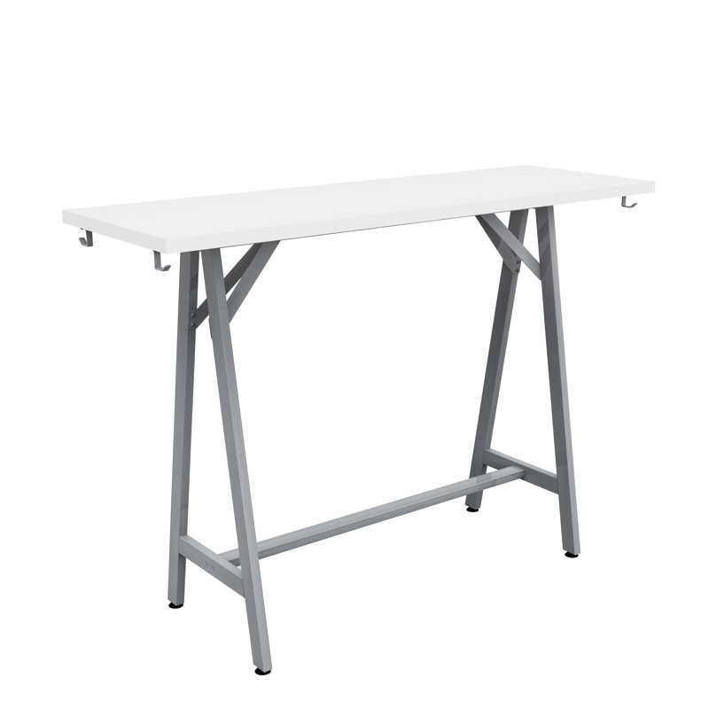 Table de travail Spark, surface de travail rectangulaire 72 po x 20 po, base argent H 42 po, Blanc
