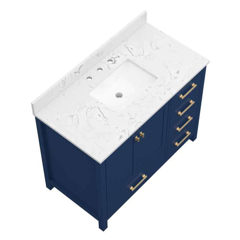 42-inch Bathroom Vanity With Engineered Stone Top, Blue, Brushed Gold