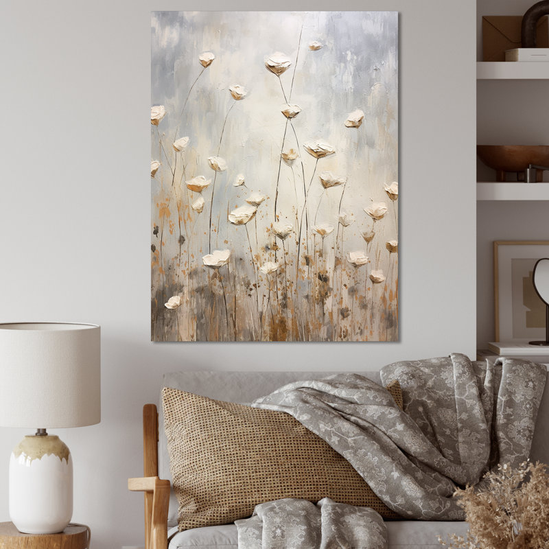 «Beige Wildflowers Garden Whispers IV», reproduction sur toile, Toile tendue, H 20 po x l 12 po x P 1 po