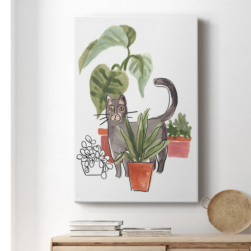 Purrfect Plants I - Wrapped Canvas Print, 18" H x 12" W x  1.5" D