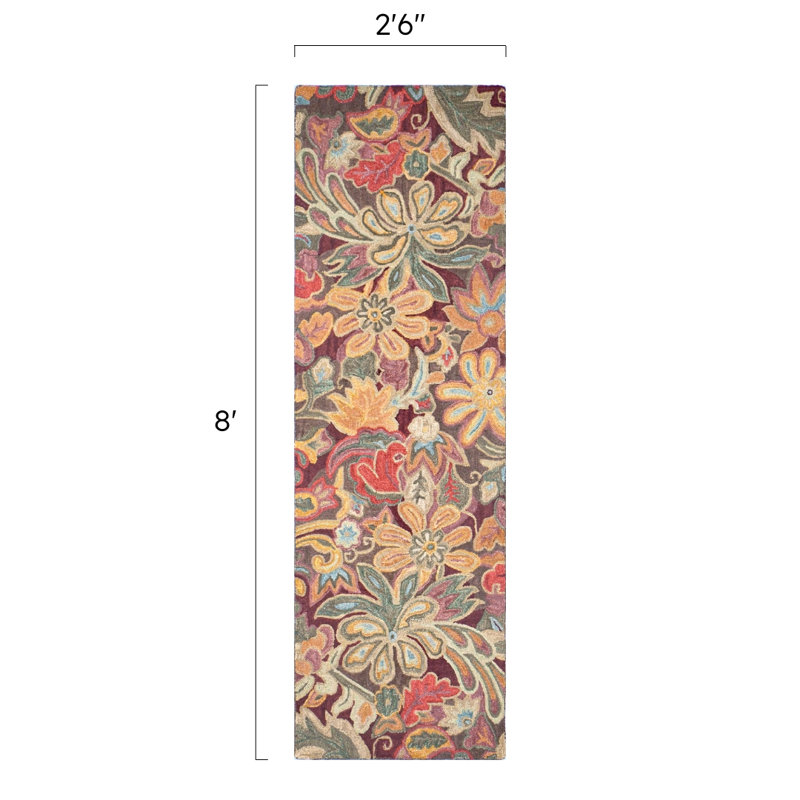 Floral Tapestry Hand-Tufted Wool Brown/Red/Spice Rug, Runner 2'6" x 8'