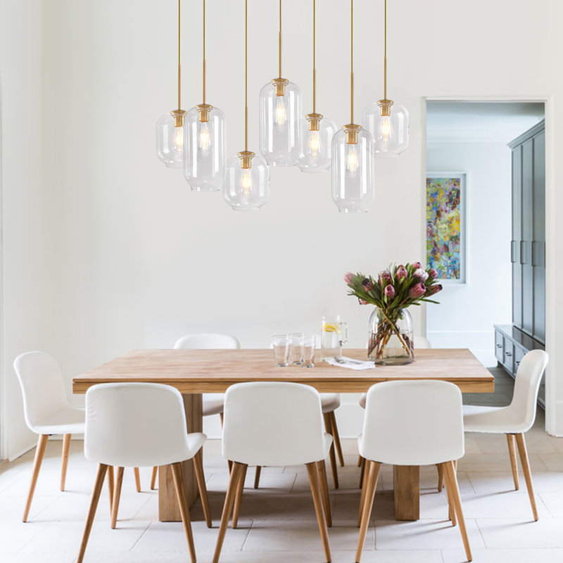 Kayanne 7 - Light Glass Shades Kitchen Island Geometric Pendant, Brass
