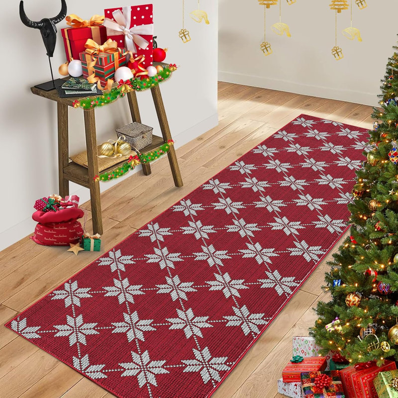 Christmas Eve Foldable Carpet - 2x3ft Thin Low Pile Accent Rug, Runner 2' x 6'