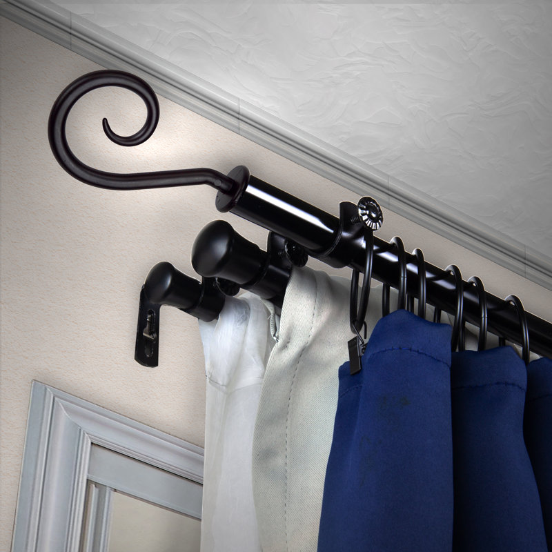 Ensemble de tringle à rideaux réglable 0,81 po Agilbert, Noir, 48" - 84"