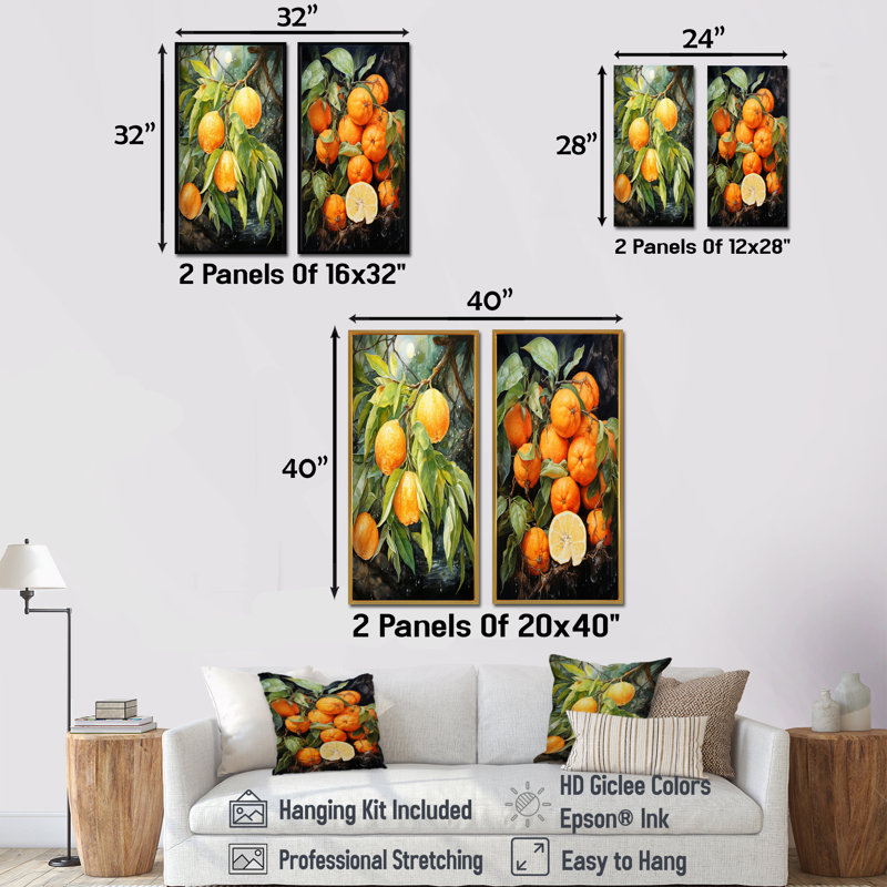 «Orange Fruit Illumination - Fruit», ensemble de 2 reproductions d'art sur toile, Cadre flottant blanc, H 32 po x l 33 po