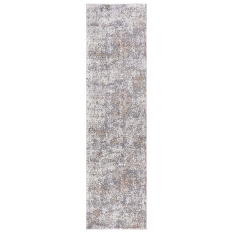 Tapis en polypropylène / polyester abstrait tissé à la machine en gris / beige, Tapis de couloir 2 pi 2 po x 8 pi