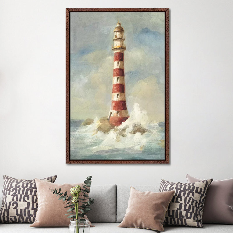 Lighthouse II by Danhui Nai - Painting on Canvas, 152.5 cm H x 101.5 cm W, Classic Brown Wood Framed
