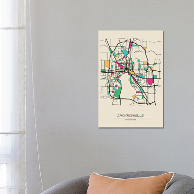 Jacksonville, Florida Map 1 Piece Wrapped Canvas Wall Art