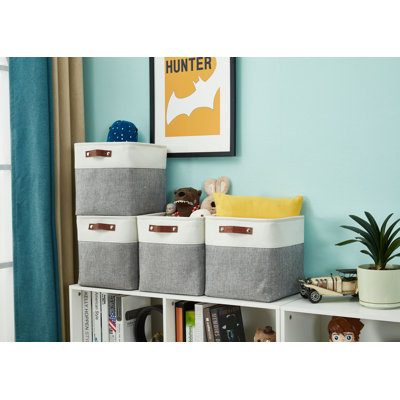 Decomomo Foldable Storage Bin | Collapsible Sturdy Cationic Fabric Storage Basket Cube W/Handles
