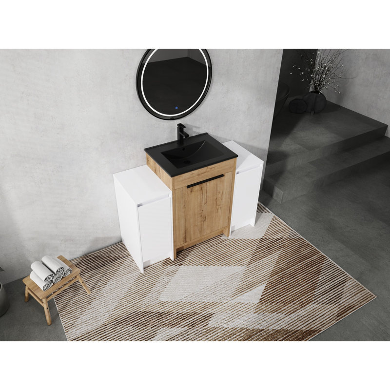 Meuble-lavabo autoportant de 48 pouces avec lavabo en céramique noire et 2 armoires de rangement, porte à fermeture douce, armoire 02424IMO + 0312 * 2, ensemble KD