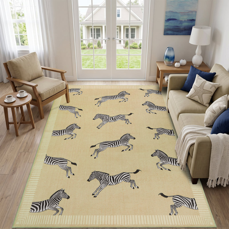 Machine washable non slip area rug for living room, zebra leopard animal pattern , zebra, 160*230cm