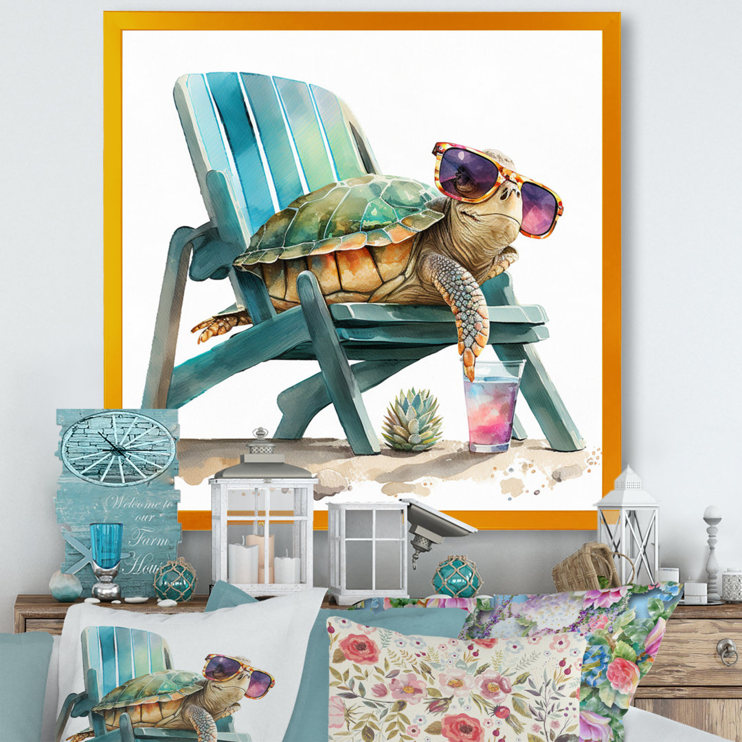 Turtle Laying On A Beach Chair With Sunglasses I - Turtle Wall Art for Living Room Freeport Park® 