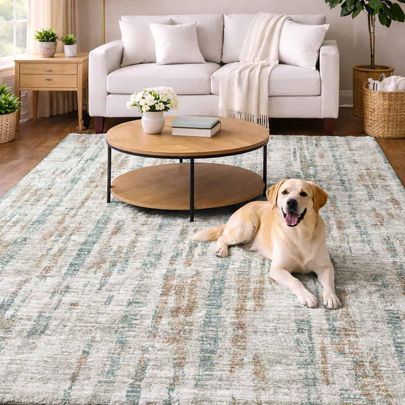 Tapis à barres cassées de qualité supérieure lavable à la machine Dream Shag ADS39, Ivoire ivoire, 5 pi x 7 pi 6 po