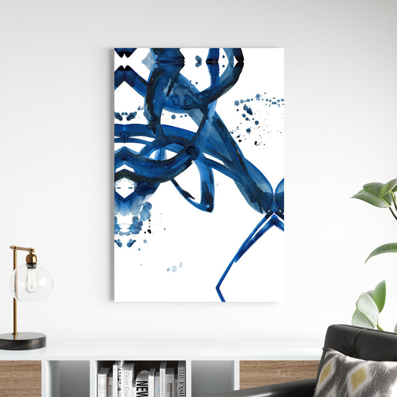 Reproduction d'art sur toile tendue à motif abstrait bleu marine, H 48 po x l 32 po