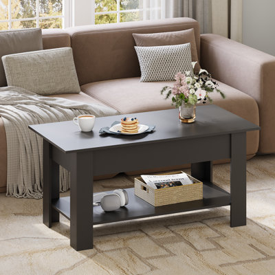 Table basse à plateau relevable Sparta avec rangement et tablette ouverte, table basse moderne, table basse carrée pour le salon et le bureau personnel