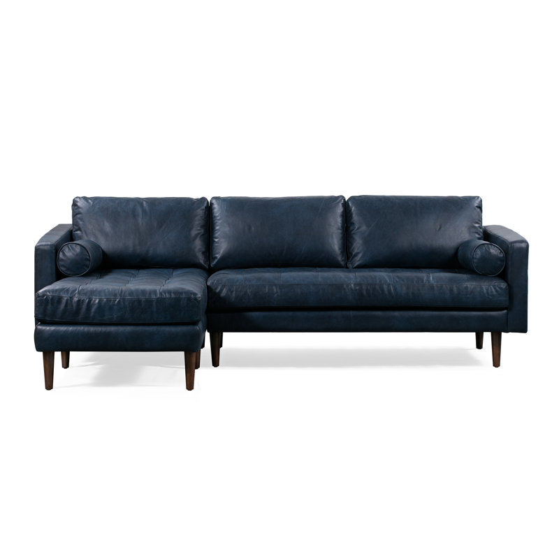 Napa Full-Grain Genuine Italian Leather Sectional, Left Hand Facing, Midnight Blue Genuine Leather