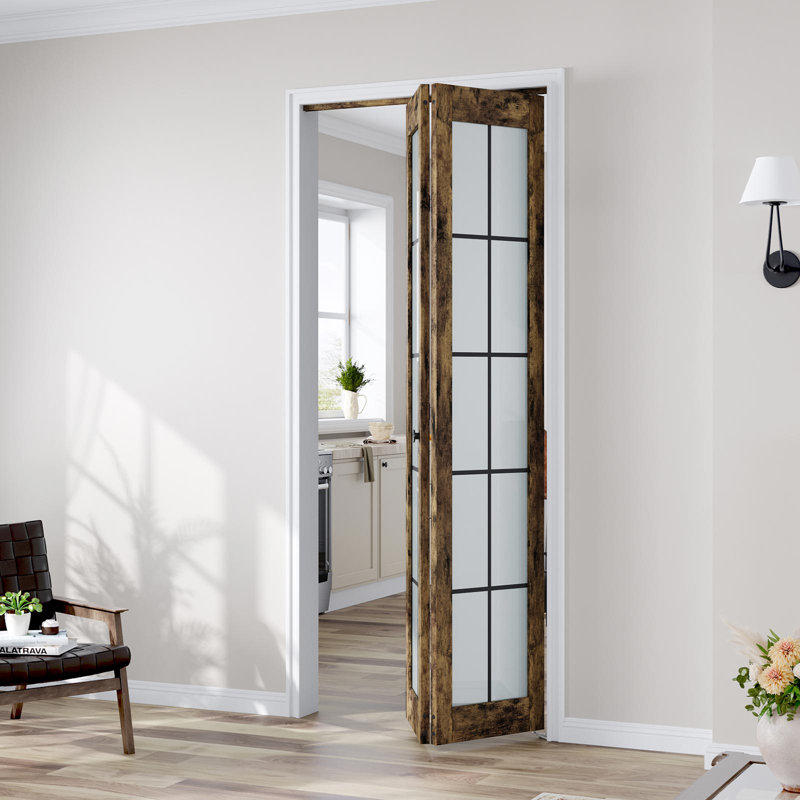 Porte pliante en verre et en bois manufacturé avec trousse de quincaillerie d'installation, 36 po x 80 po