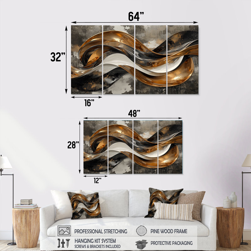 Cramlington - Art mural abstrait - art mural moderne pour le salon, 4, H 28 po x l 48 po