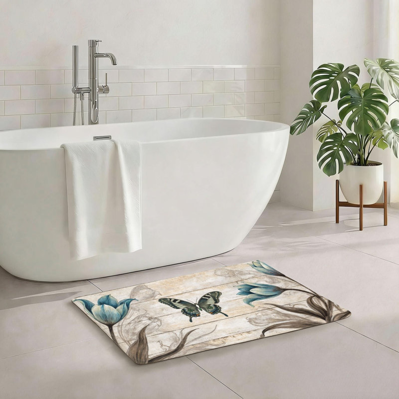 Tapis bleu pour salle de bain en tulipe bleue, 20 x 32 po, pour salle de bain et salon
