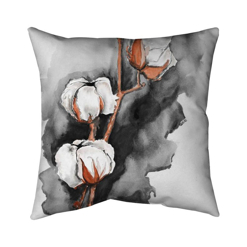 Cotton Flowers on Black Background | Office Gray – Throw Pillow Cover Only, Double-Sided Print, Insert Not Included