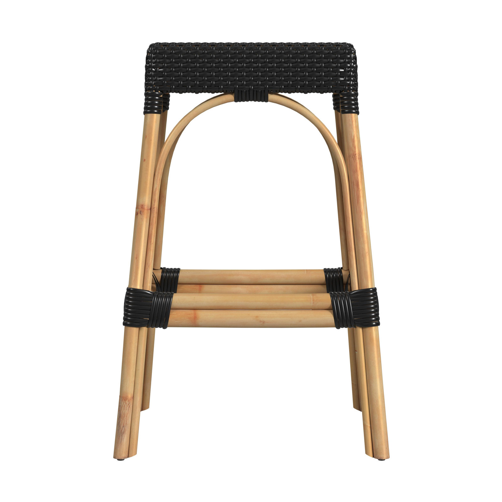Lennart Bar and Counter Stool, Bar Stool (30" Seat Height), Black/ Natural Rattan Frame